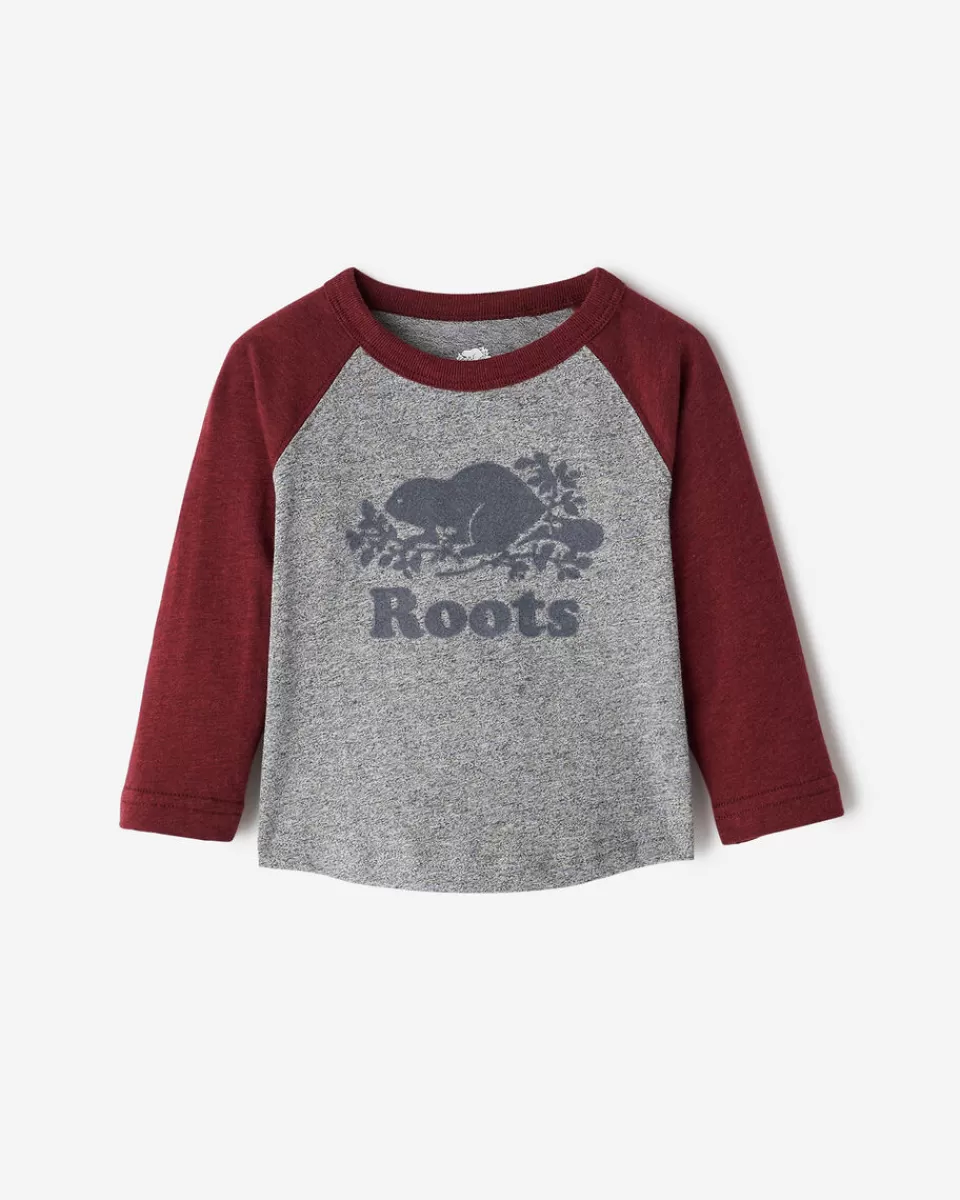 Roots Baby Organic Cooper Baseball T-Shirt CHERRY COLA PEPPER Discount