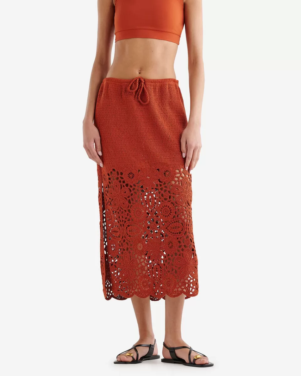 Roots Canyon Crochet Midi Skirt DEEP REDWOOD Best