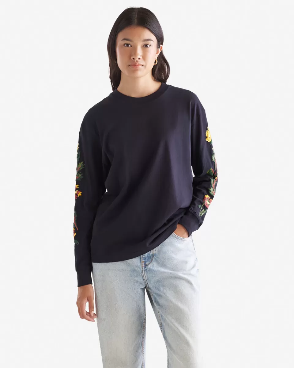 Roots Floral Long Sleeve T-Shirt BLACK Cheap