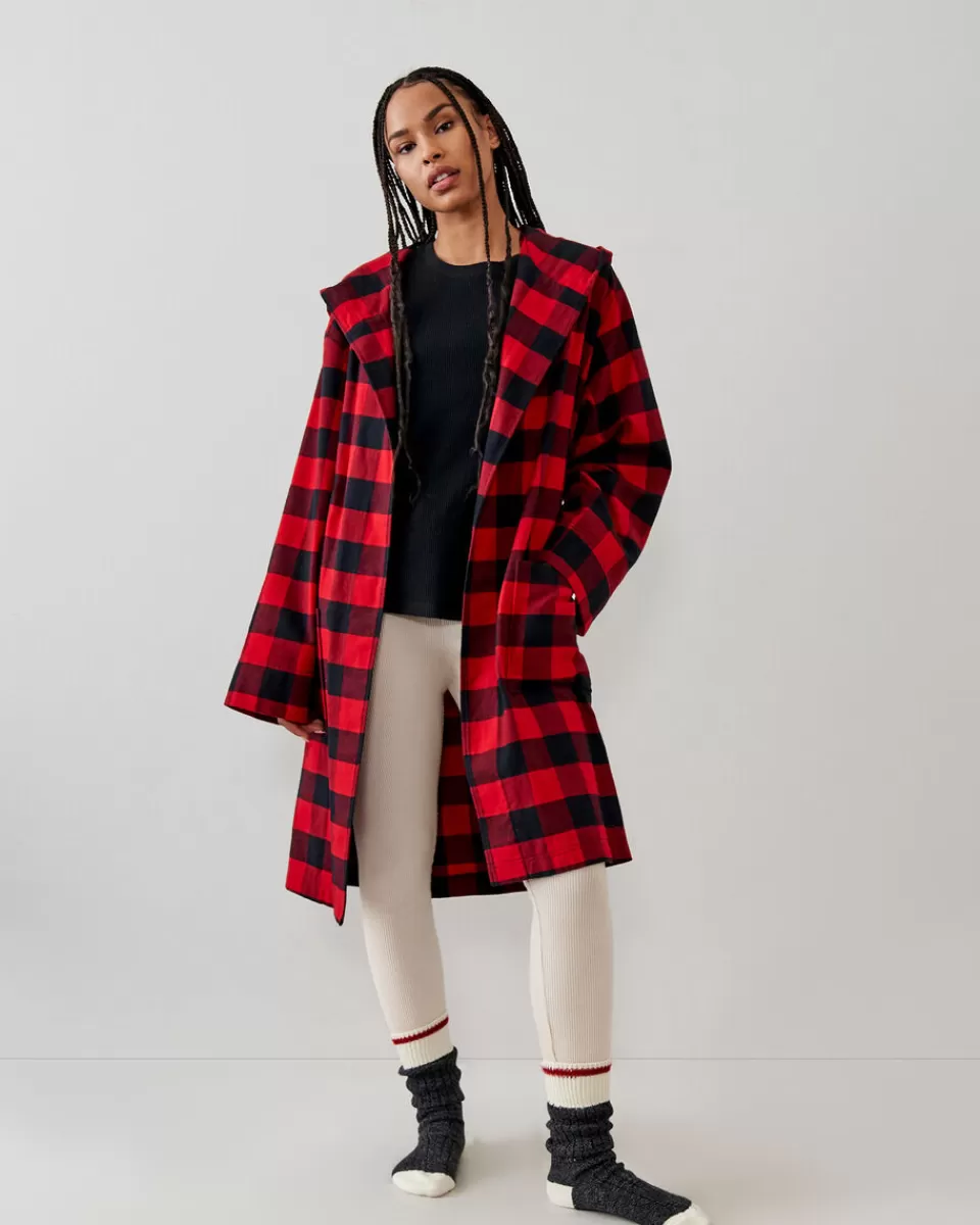 Roots Gender Free Park Plaid Hooded Robe CABIN RED Shop