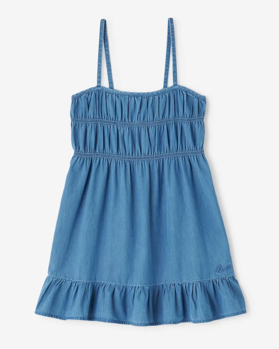 Roots Girls Chambray Tiered Dress WASHED INDIGO Hot