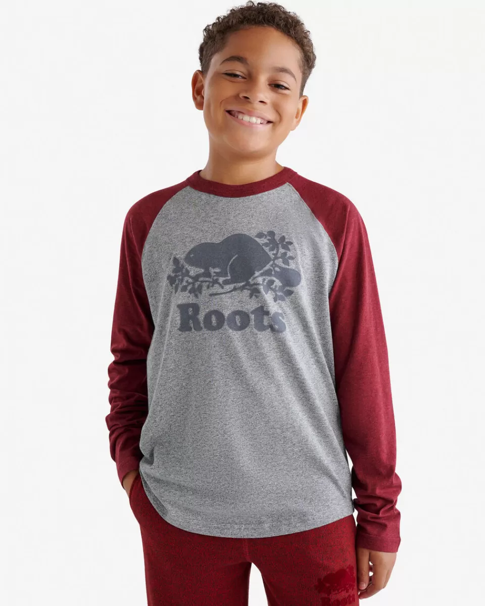 Roots Kids Organic Cooper Baseball T-Shirt CHERRY COLA PEPPER Cheap