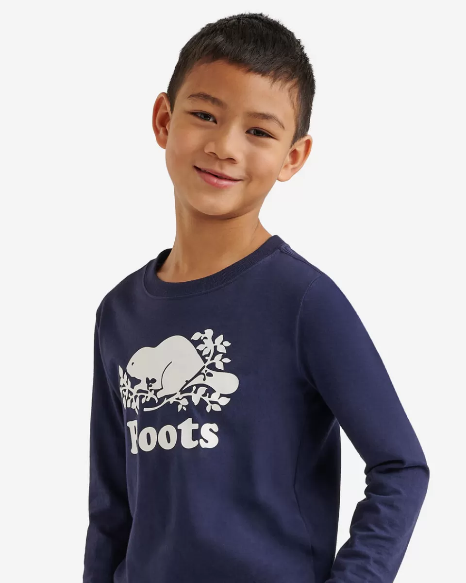 Roots Kids Organic Original Cooper Beaver T-Shirt NAVY BLAZER Clearance