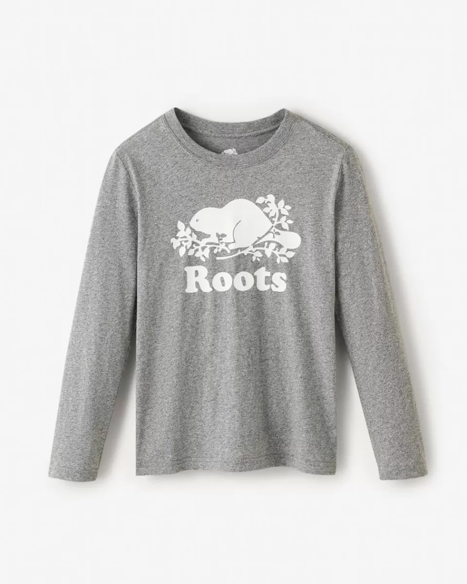 Roots Kids Organic Original Cooper Beaver T-Shirt SALT & PEPPER Cheap