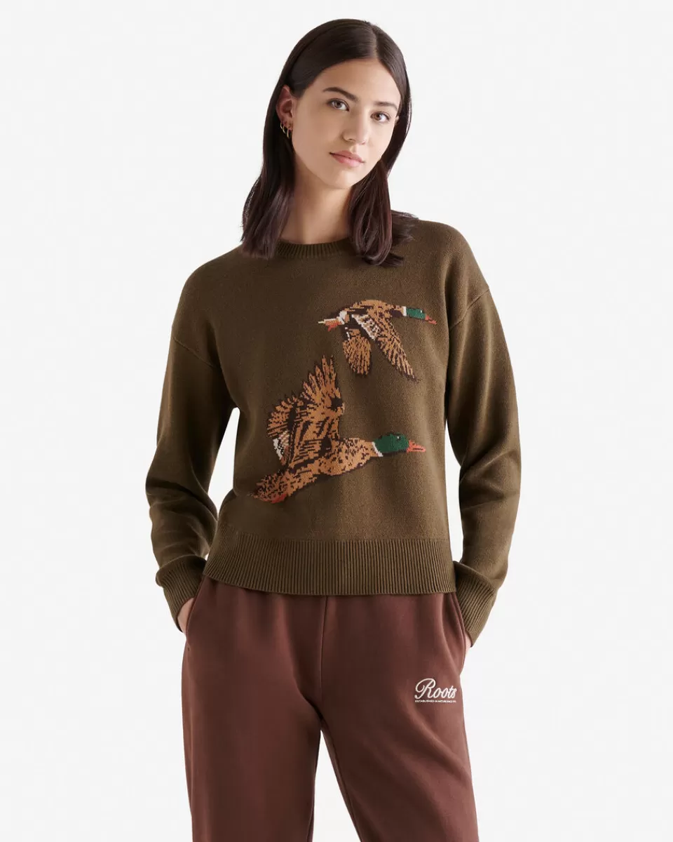 Roots Marshland Crew Neck Sweater DEEP OLIVE Store