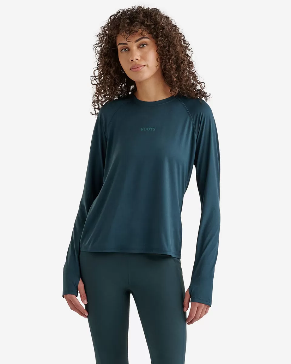 Roots Practice Peace Renew Long Sleeve Top FOREST TEAL New