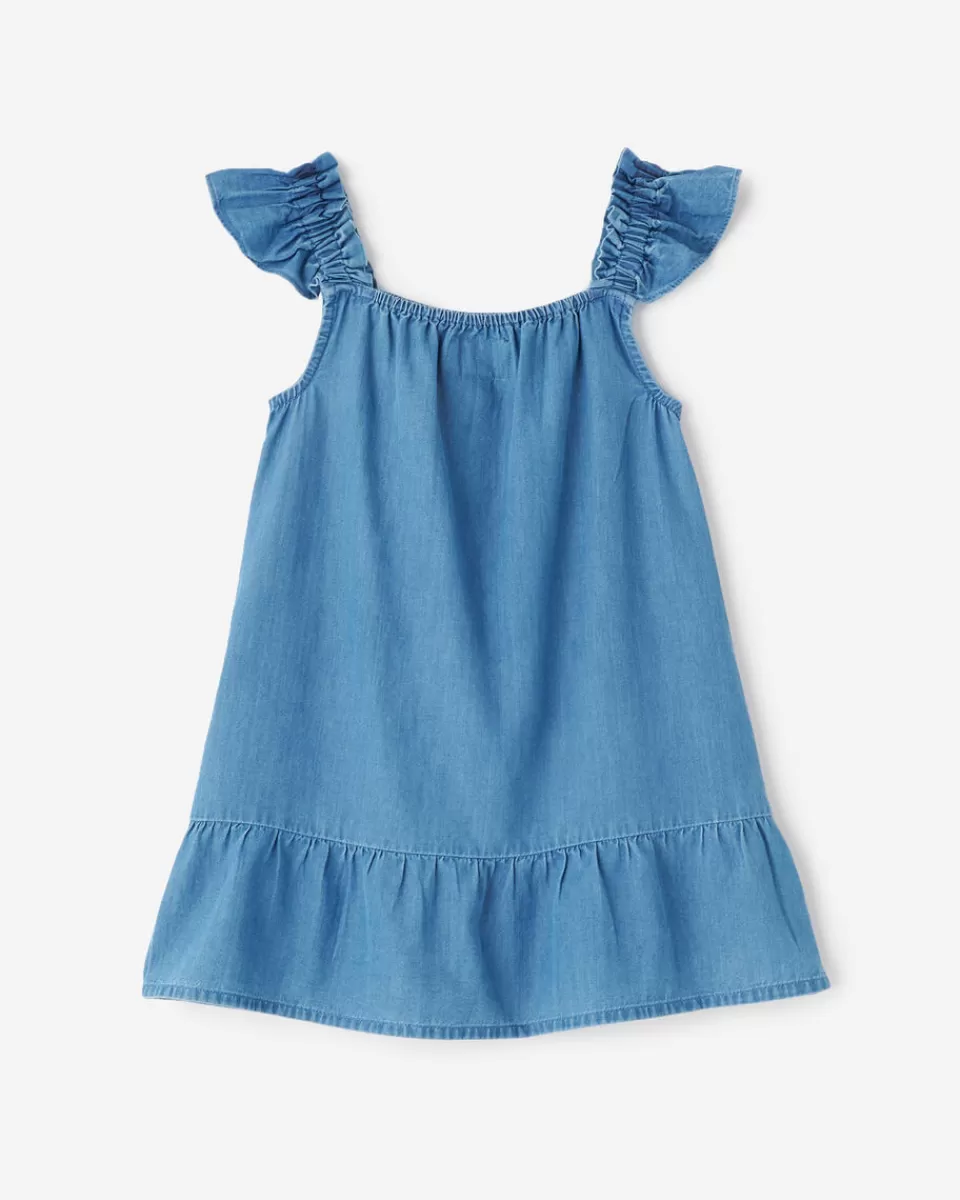 Roots Toddler Girls Chambray Ruffle Dress WASHED INDIGO New