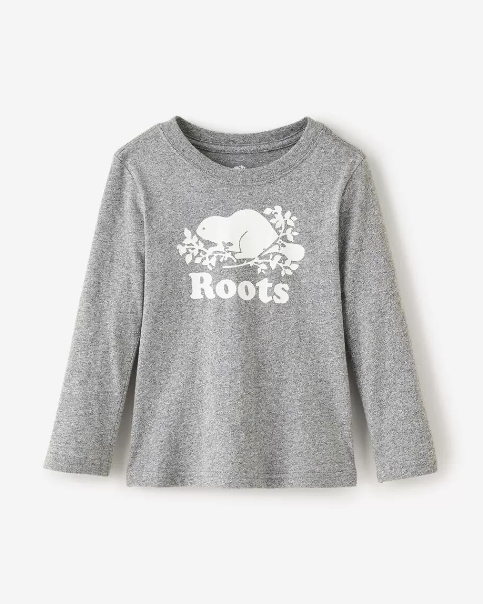 Roots Toddler Organic Original Cooper Beaver T-Shirt SALT & PEPPER New